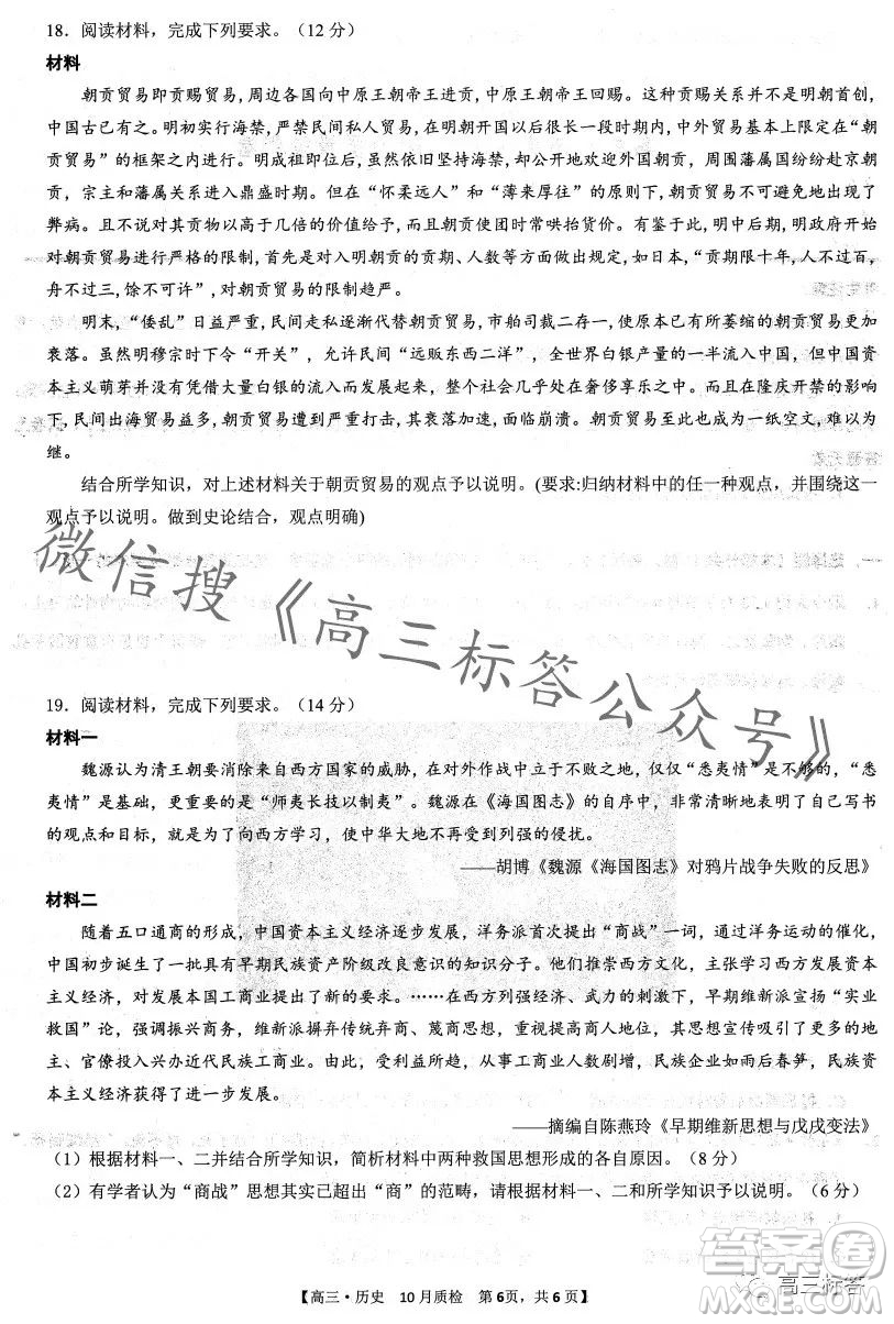 2024徽師聯(lián)盟高三10月質量檢測卷歷史試卷答案