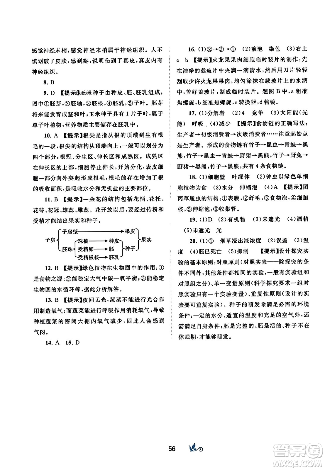 廣西師范大學(xué)出版社2023年秋新課程學(xué)習(xí)與測(cè)評(píng)單元雙測(cè)七年級(jí)生物上冊(cè)人教版A版答案
