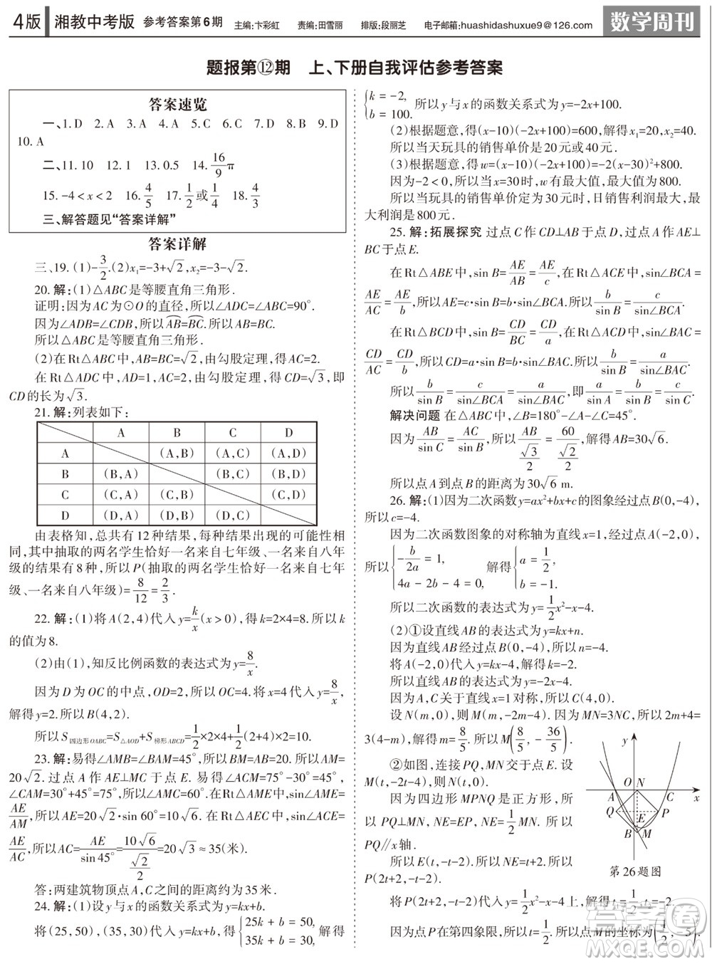 2023年秋學習方法報數(shù)學周刊九年級上冊湘教版中考專版第6期參考答案