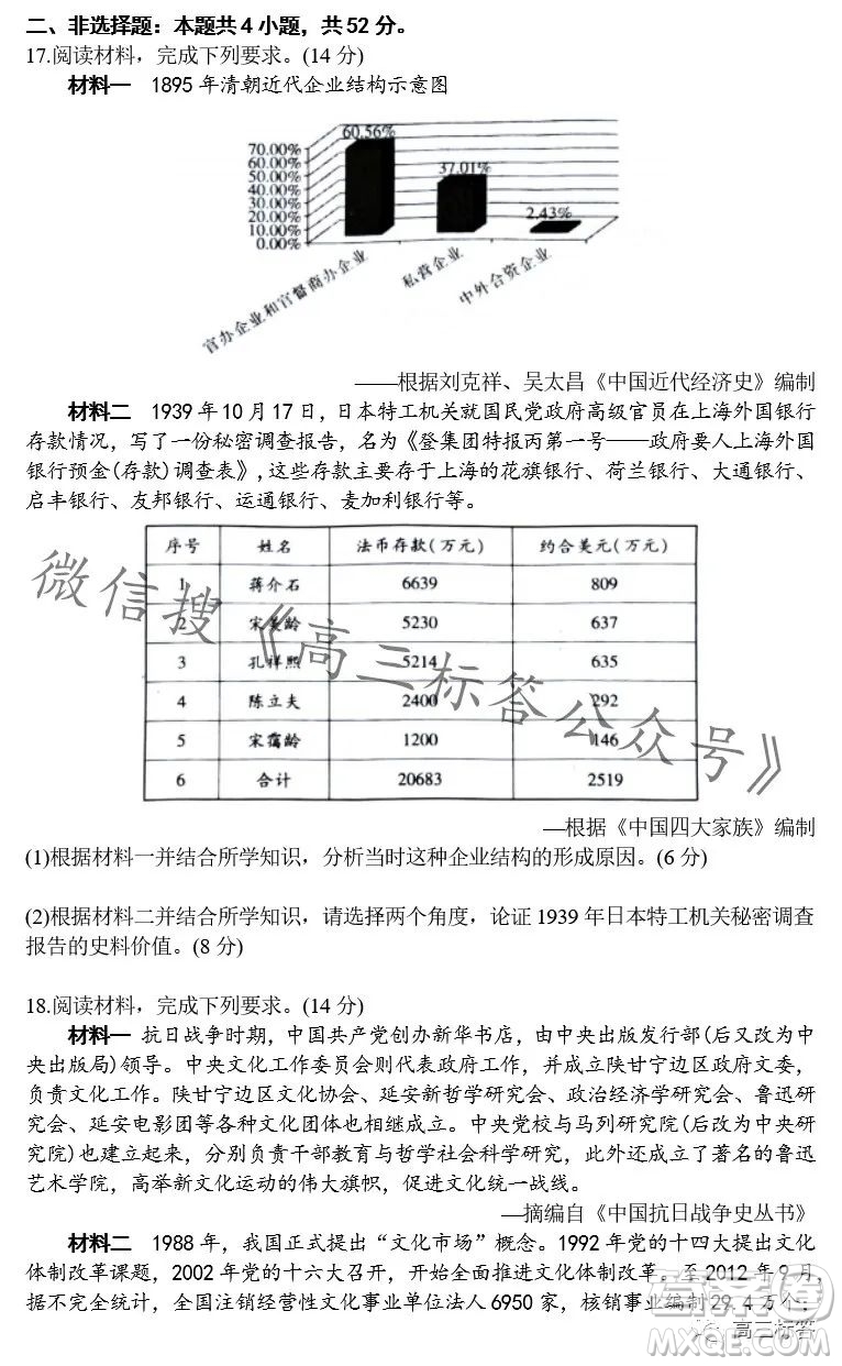 江西穩(wěn)派2024屆高三10月統(tǒng)一調(diào)研測(cè)試歷史試卷答案
