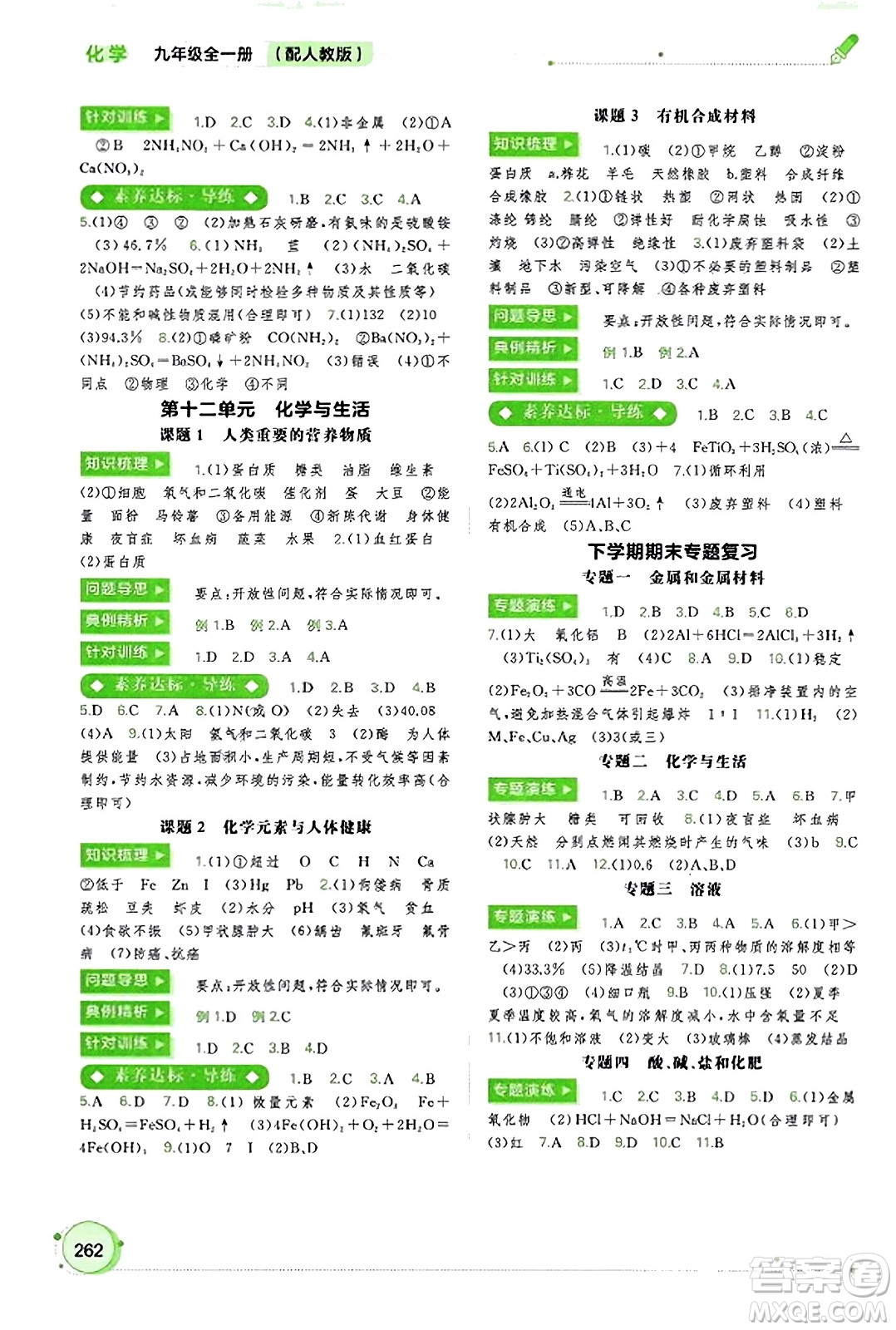 廣西教育出版社2023年秋新課程學習與測評同步學習九年級化學全一冊人教版答案