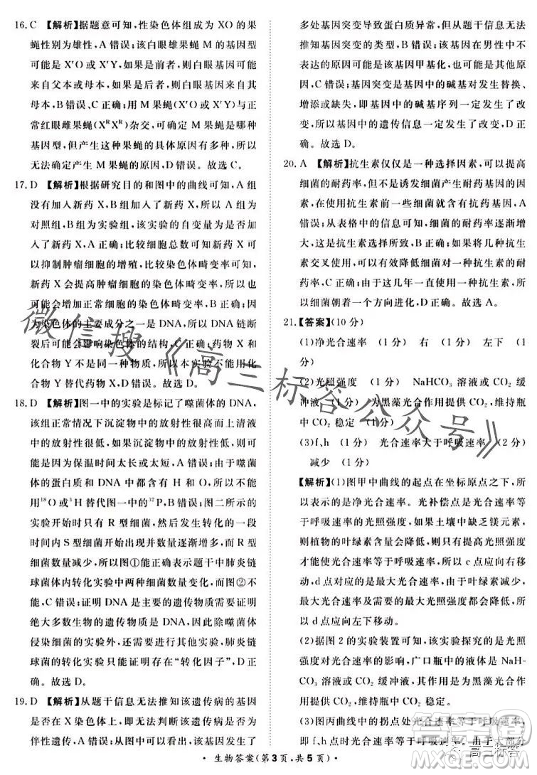 2024屆普通高等學(xué)校招生全國統(tǒng)一考試青桐鳴高三10月大聯(lián)考生物試卷答案
