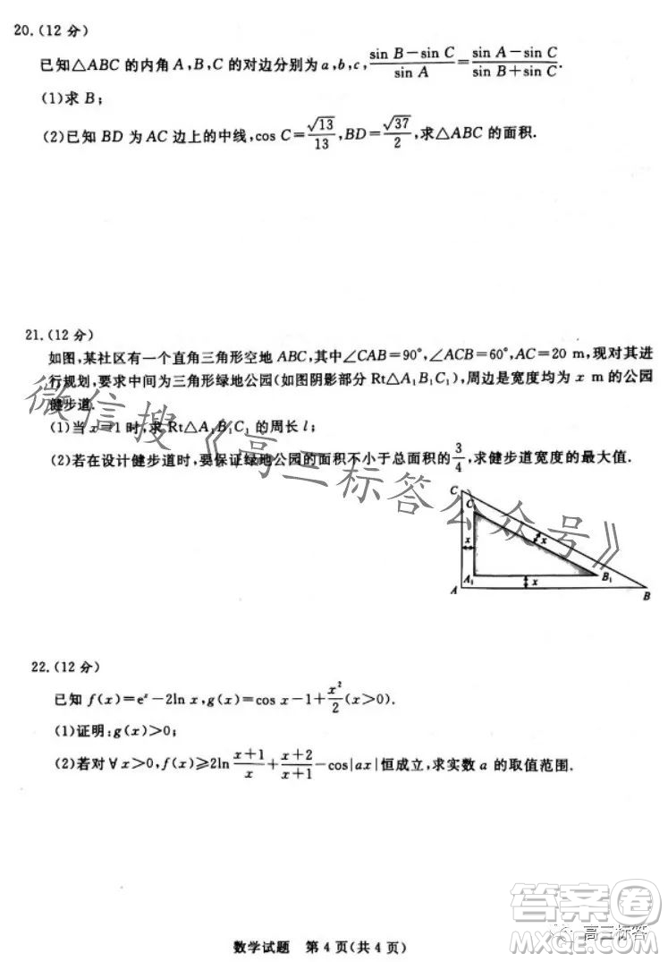 2024屆普通高等學(xué)校招生全國(guó)統(tǒng)一考試青桐鳴高三10月大聯(lián)考數(shù)學(xué)試卷答案