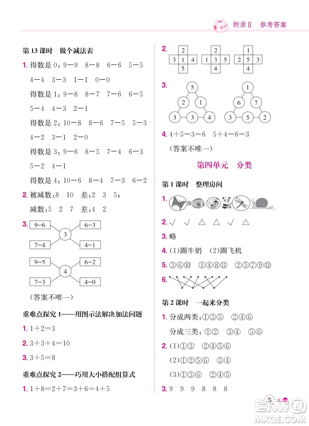 龍門書局2023年秋黃岡小狀元練重點(diǎn)培優(yōu)同步作業(yè)一年級(jí)數(shù)學(xué)上冊(cè)北師大版參考答案