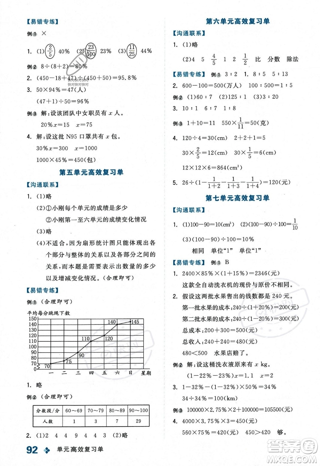 開明出版社2023年秋全品學練考六年級數(shù)學上冊北師大版答案