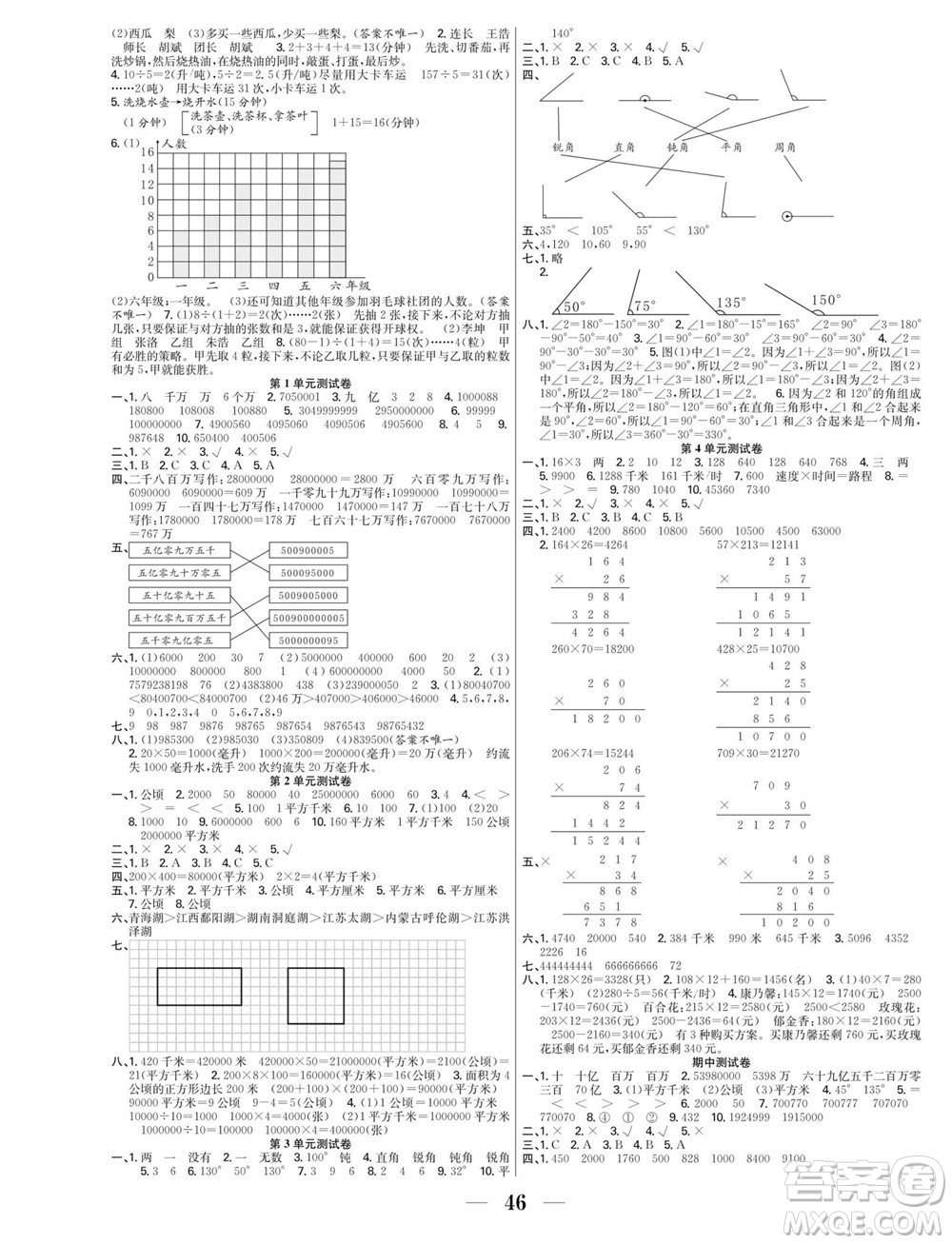 合肥工業(yè)大學出版社2023年秋七天學練考四年級數學上冊人教版參考答案