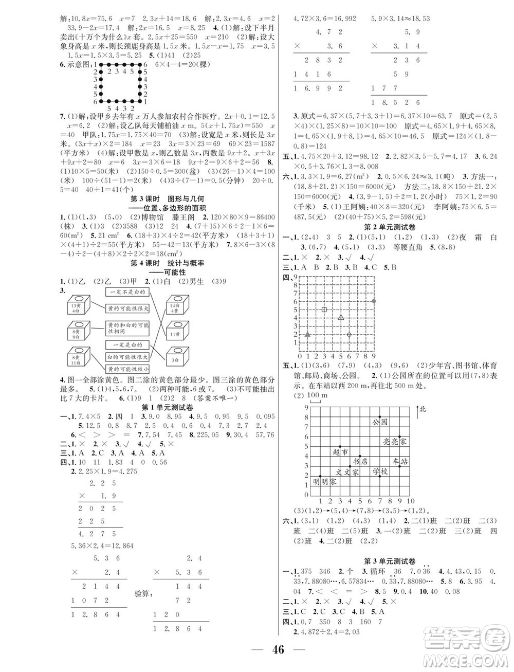 合肥工業(yè)大學(xué)出版社2023年秋七天學(xué)練考五年級數(shù)學(xué)上冊人教版參考答案