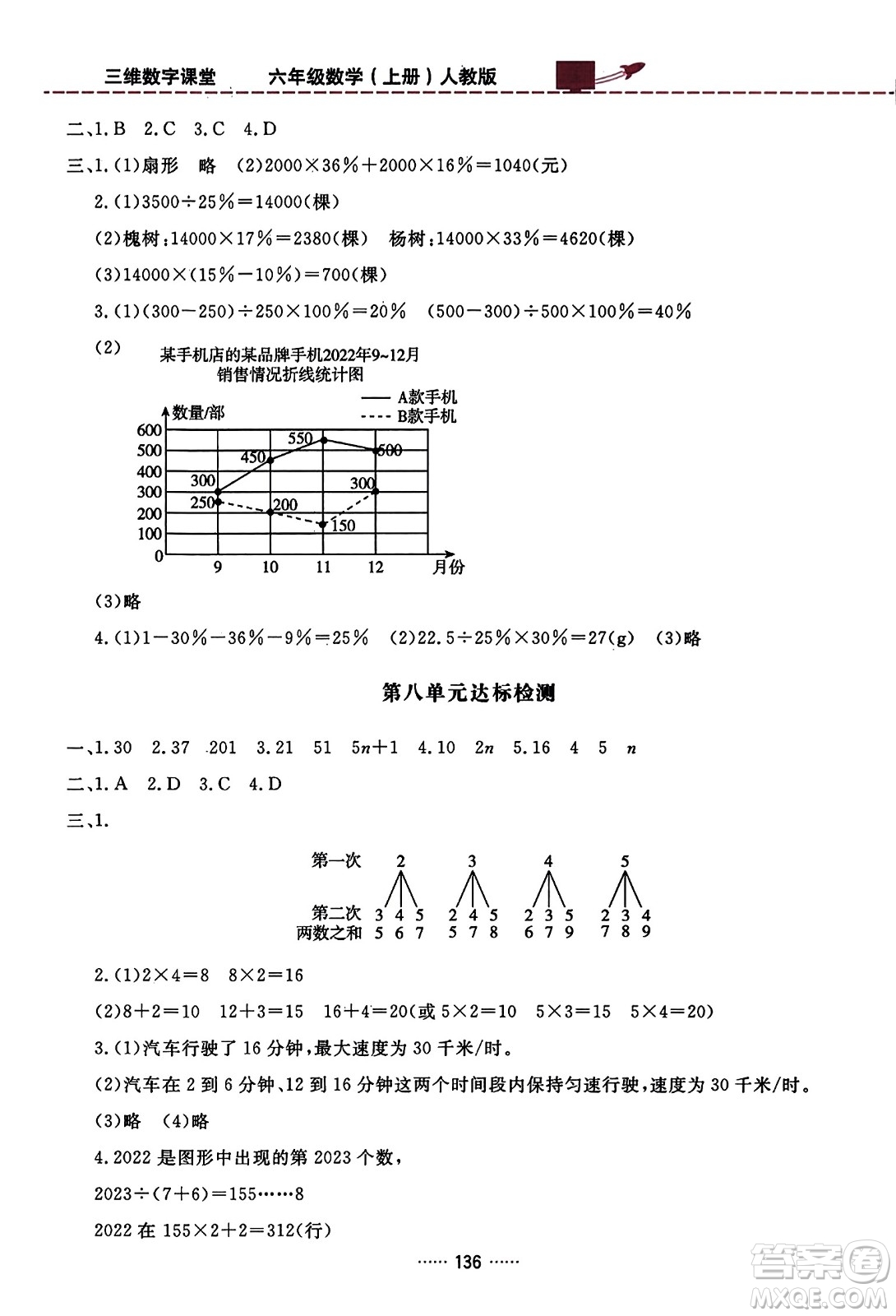 吉林教育出版社2023年秋三維數字課堂六年級數學上冊人教版答案