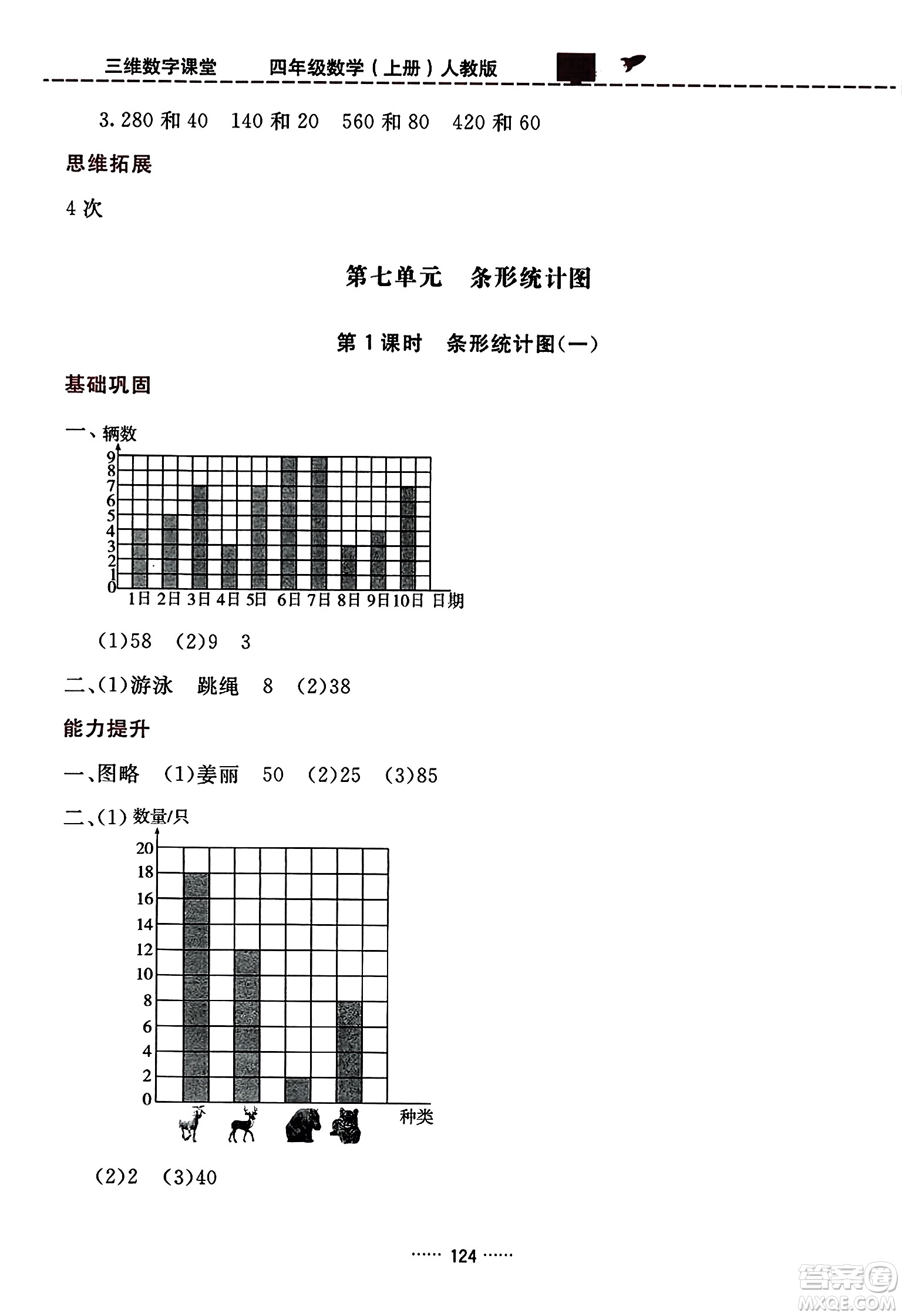 吉林教育出版社2023年秋三維數(shù)字課堂四年級數(shù)學(xué)上冊人教版答案