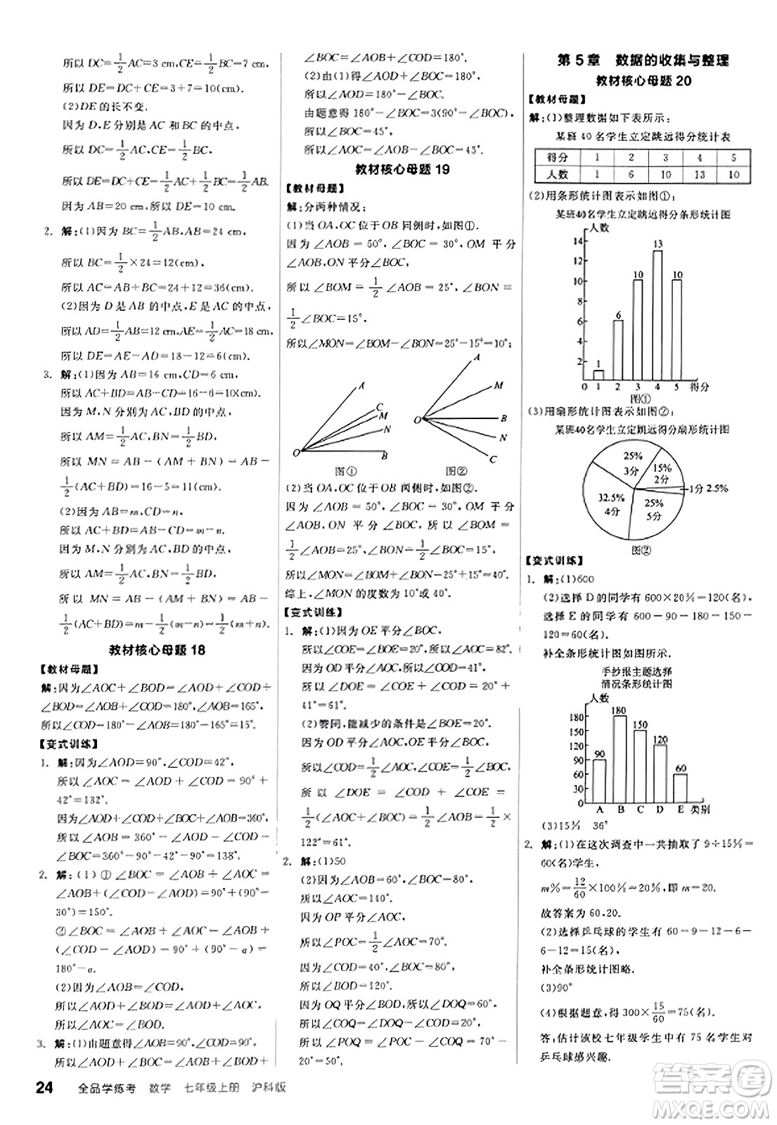 陽光出版社2023年秋全品學(xué)練考作業(yè)手冊(cè)七年級(jí)數(shù)學(xué)上冊(cè)滬科版答案