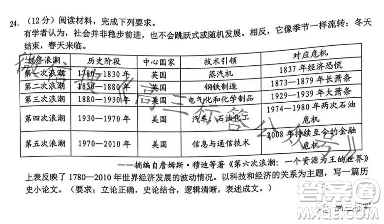 浙江省新陣地教育聯(lián)盟2024屆第二次聯(lián)考歷史試卷答案