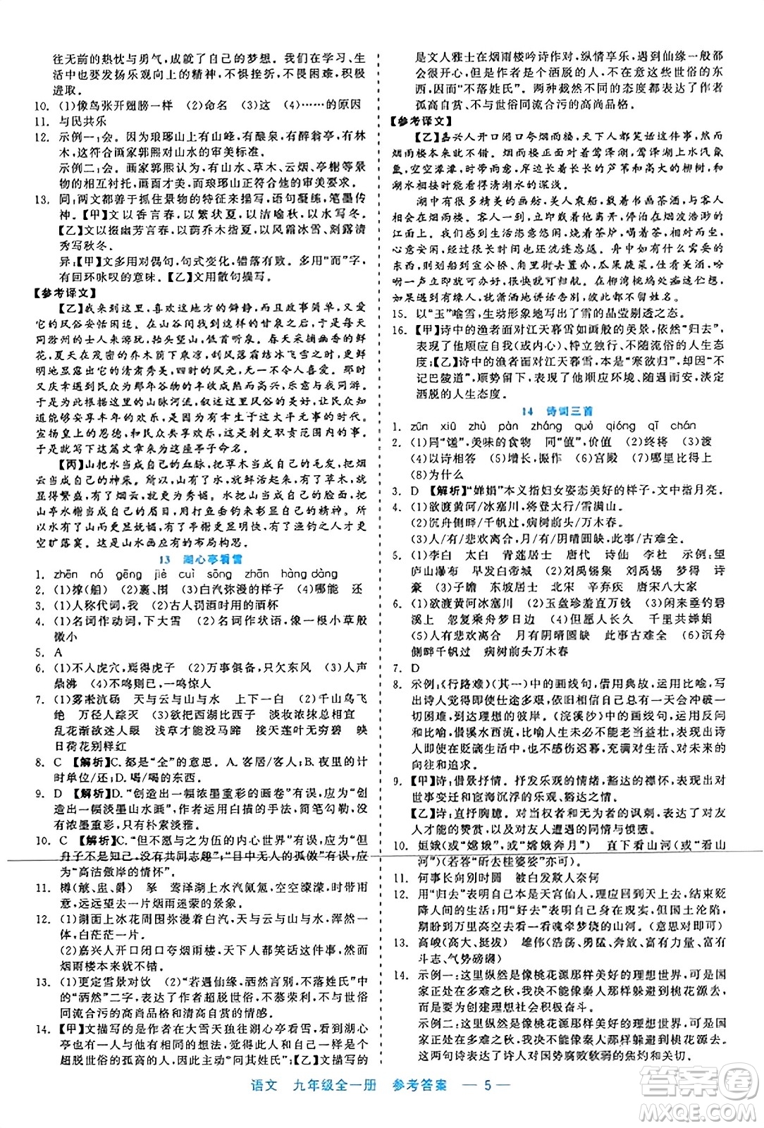 浙江工商大學出版社2023年秋精彩練習就練這一本九年級語文全一冊通用版答案