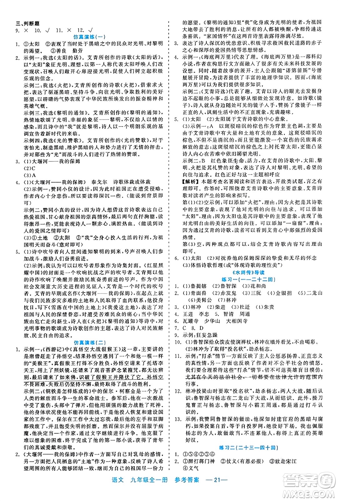 浙江工商大學出版社2023年秋精彩練習就練這一本九年級語文全一冊通用版答案