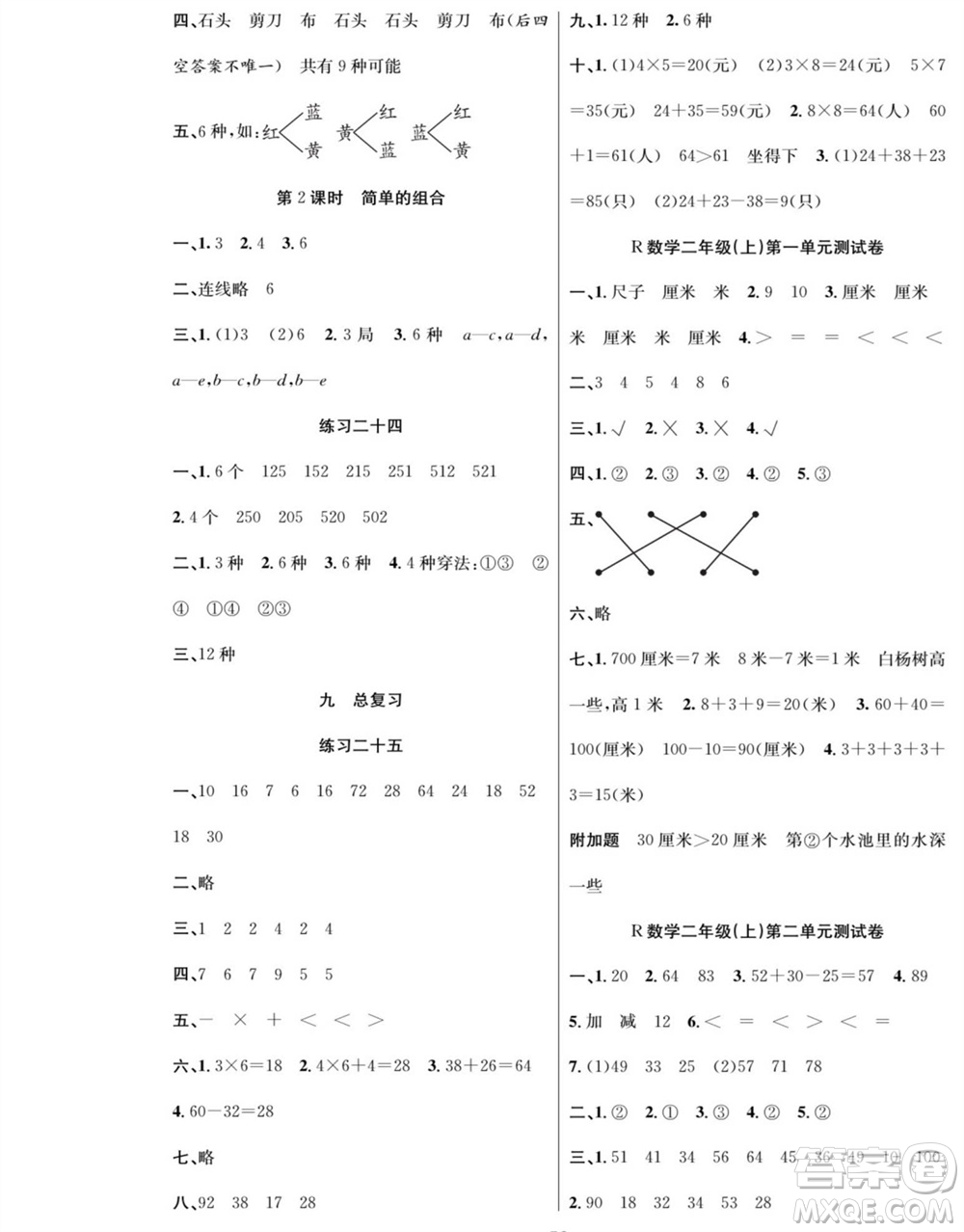 團結出版社2023年秋課堂制勝課時作業(yè)二年級數學上冊人教版參考答案