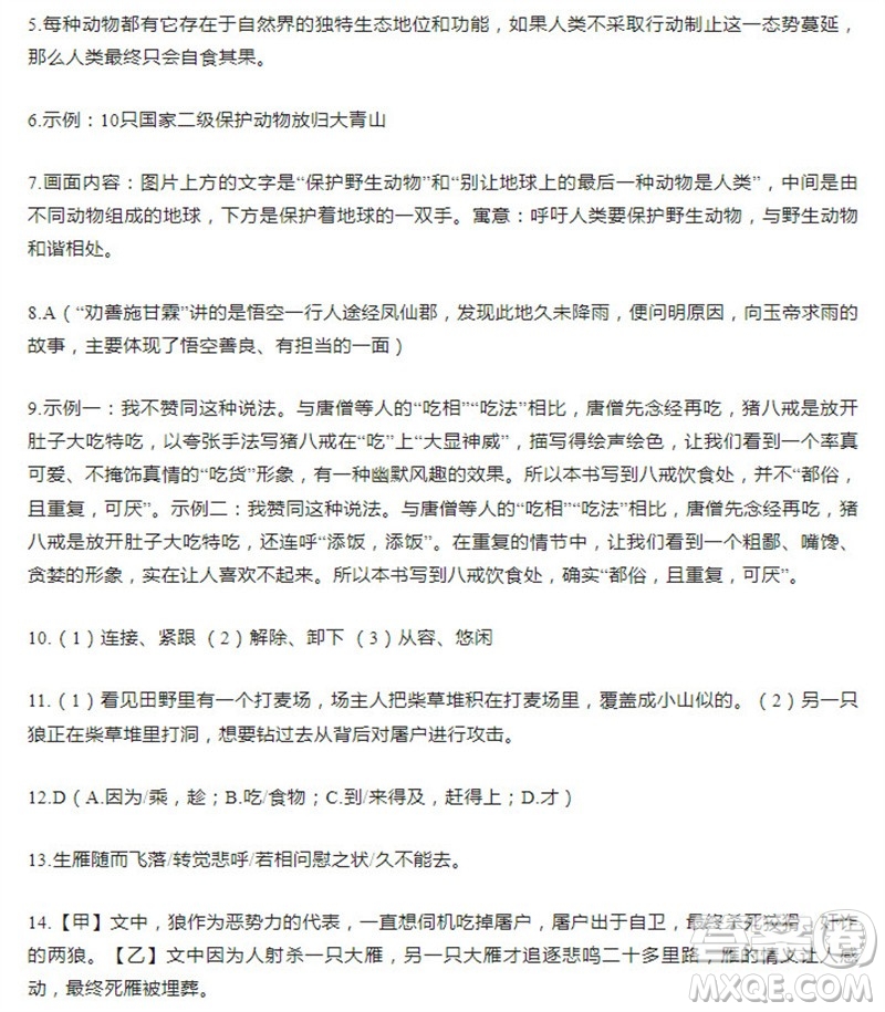 學(xué)習(xí)方法報(bào)2023-2024學(xué)年七年級(jí)語(yǔ)文上冊(cè)廣東版④-⑥期小報(bào)參考答案