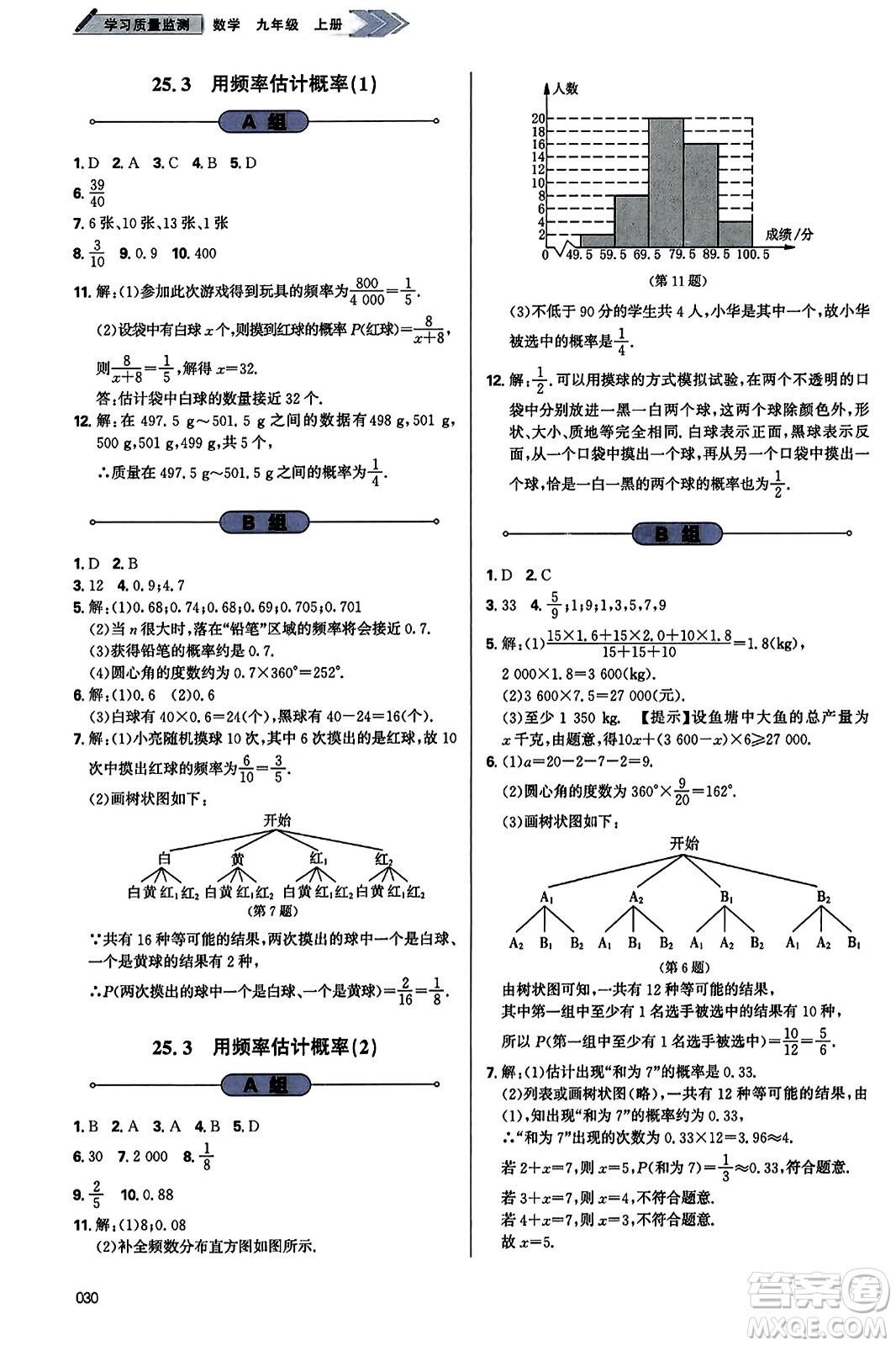 天津教育出版社2023年秋學(xué)習(xí)質(zhì)量監(jiān)測九年級數(shù)學(xué)上冊人教版答案