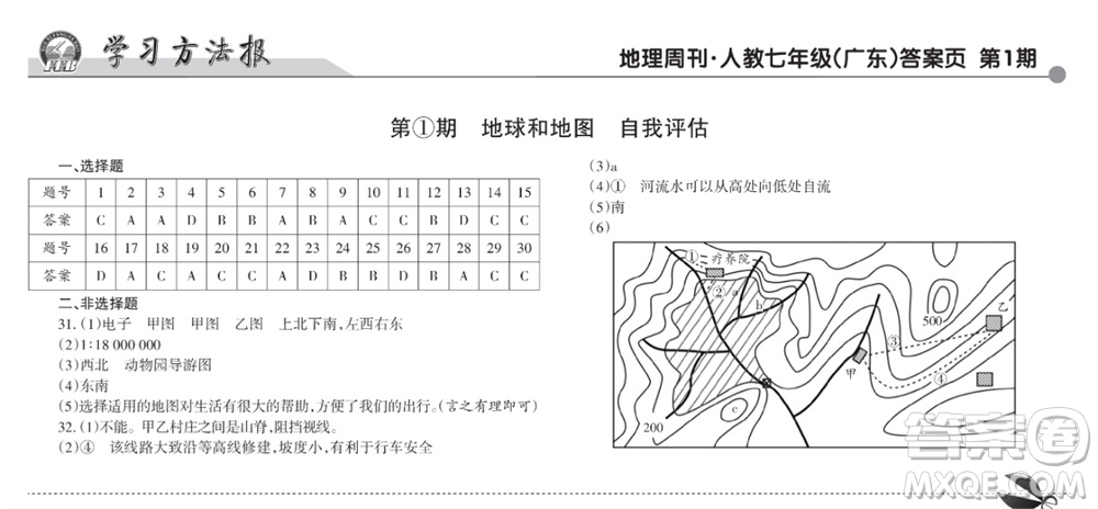 學(xué)習(xí)方法報(bào)2023-2024學(xué)年七年級(jí)地理上冊(cè)人教廣東版①-④期小報(bào)參考答案