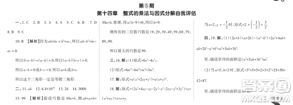 學(xué)習(xí)方法報2023-2024學(xué)年八年級數(shù)學(xué)上冊人教廣東版④-⑥期小報參考答案