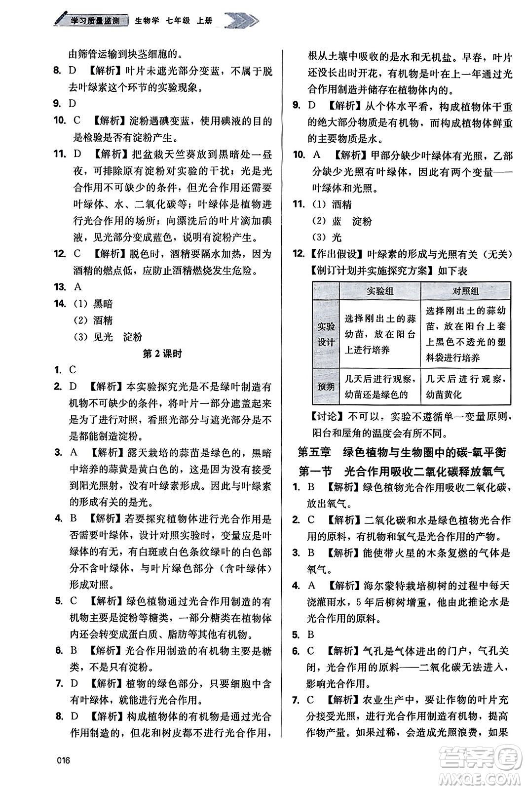 天津教育出版社2023年秋學(xué)習(xí)質(zhì)量監(jiān)測(cè)七年級(jí)生物學(xué)上冊(cè)人教版答案