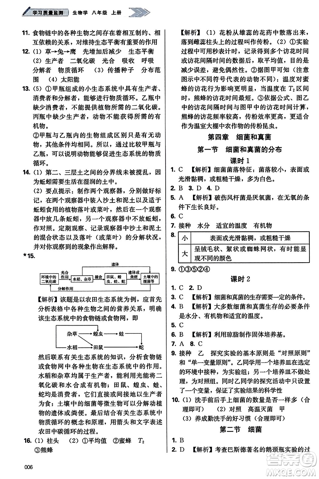 天津教育出版社2023年秋學(xué)習(xí)質(zhì)量監(jiān)測八年級生物學(xué)上冊人教版答案