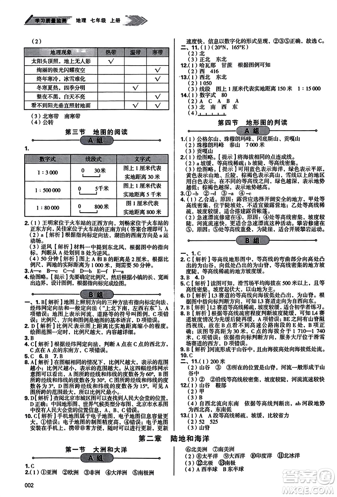天津教育出版社2023年秋學(xué)習(xí)質(zhì)量監(jiān)測七年級地理上冊人教版答案