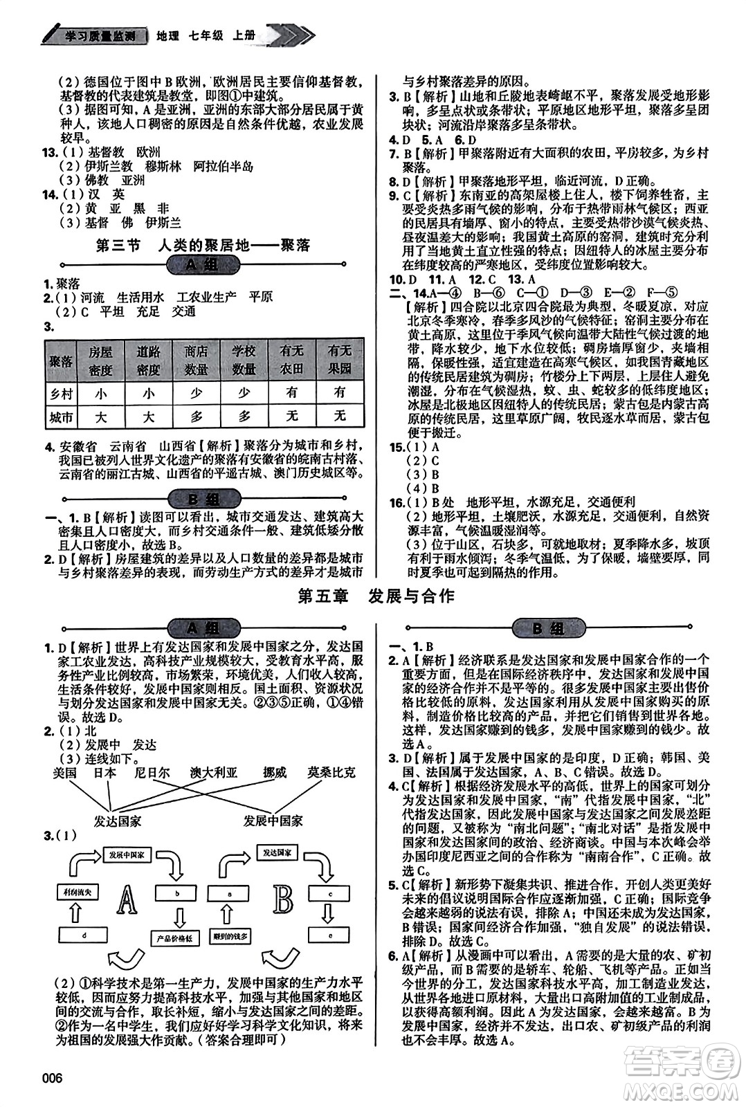 天津教育出版社2023年秋學(xué)習(xí)質(zhì)量監(jiān)測七年級地理上冊人教版答案