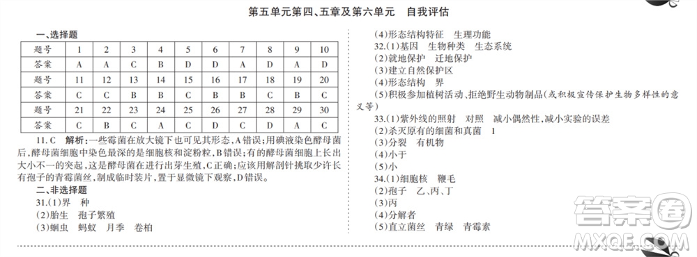 學習方法報2023-2024學年九年級生物人教初中會考廣東版①-④期小報參考答案