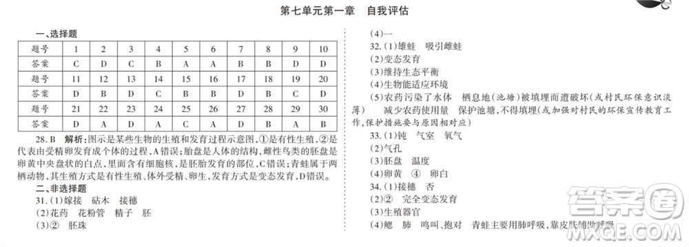 學習方法報2023-2024學年九年級生物人教初中會考廣東版①-④期小報參考答案