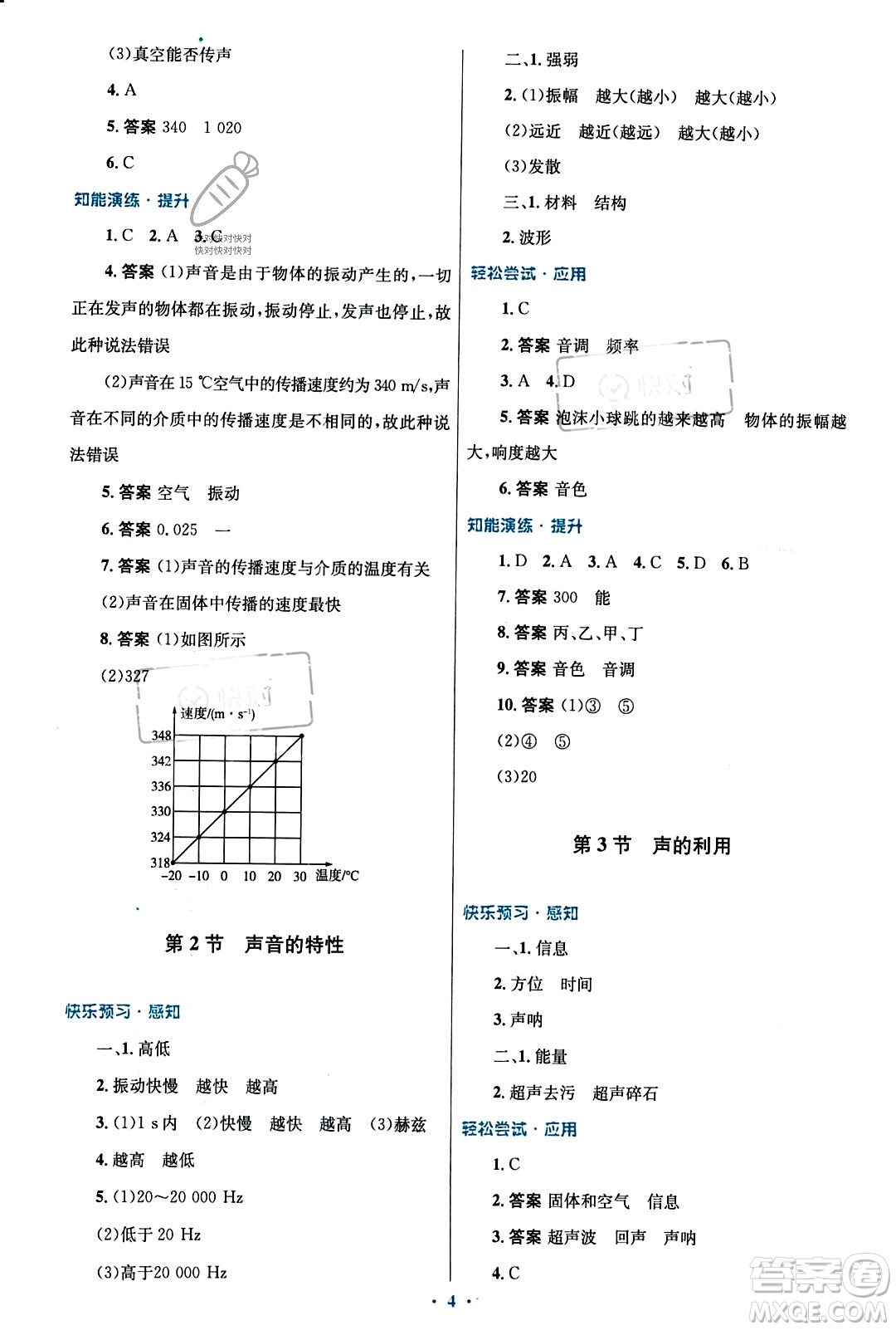 人民教育出版社2023年秋初中同步測(cè)控優(yōu)化設(shè)計(jì)八年級(jí)物理上冊(cè)人教版福建專版答案