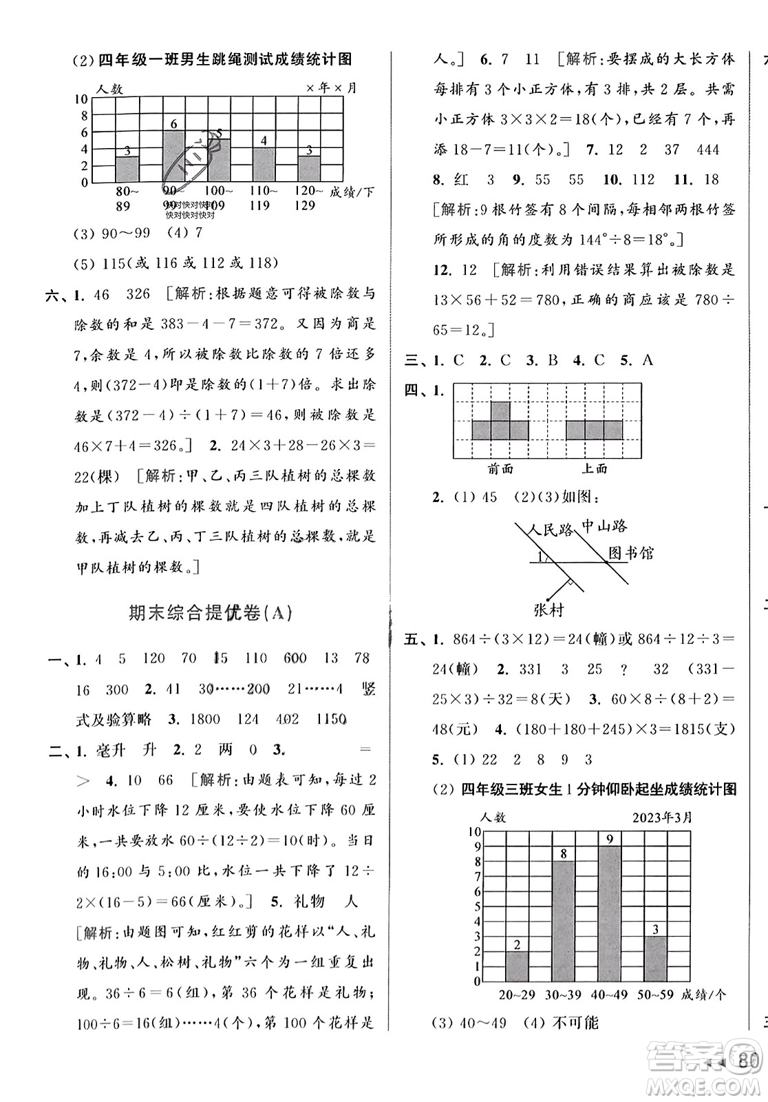 北京教育出版社2023年秋亮點給力大試卷四年級數(shù)學(xué)上冊江蘇版答案