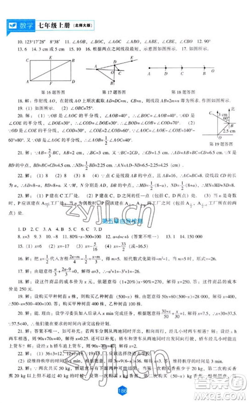遼海出版社2023年秋新課程能力培養(yǎng)七年級數(shù)學上冊北師大版參考答案