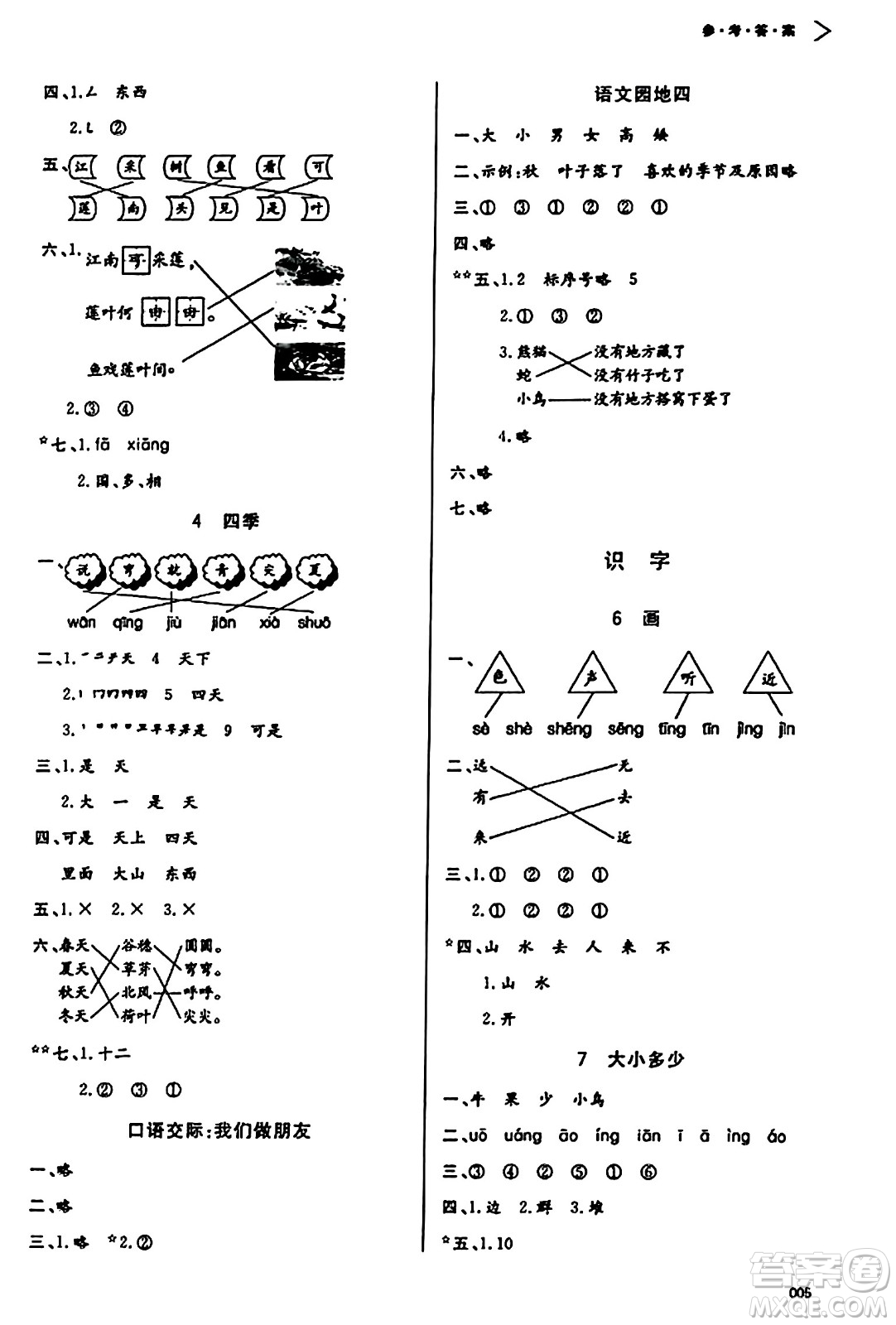 天津教育出版社2023年秋學習質(zhì)量監(jiān)測一年級語文上冊人教版答案