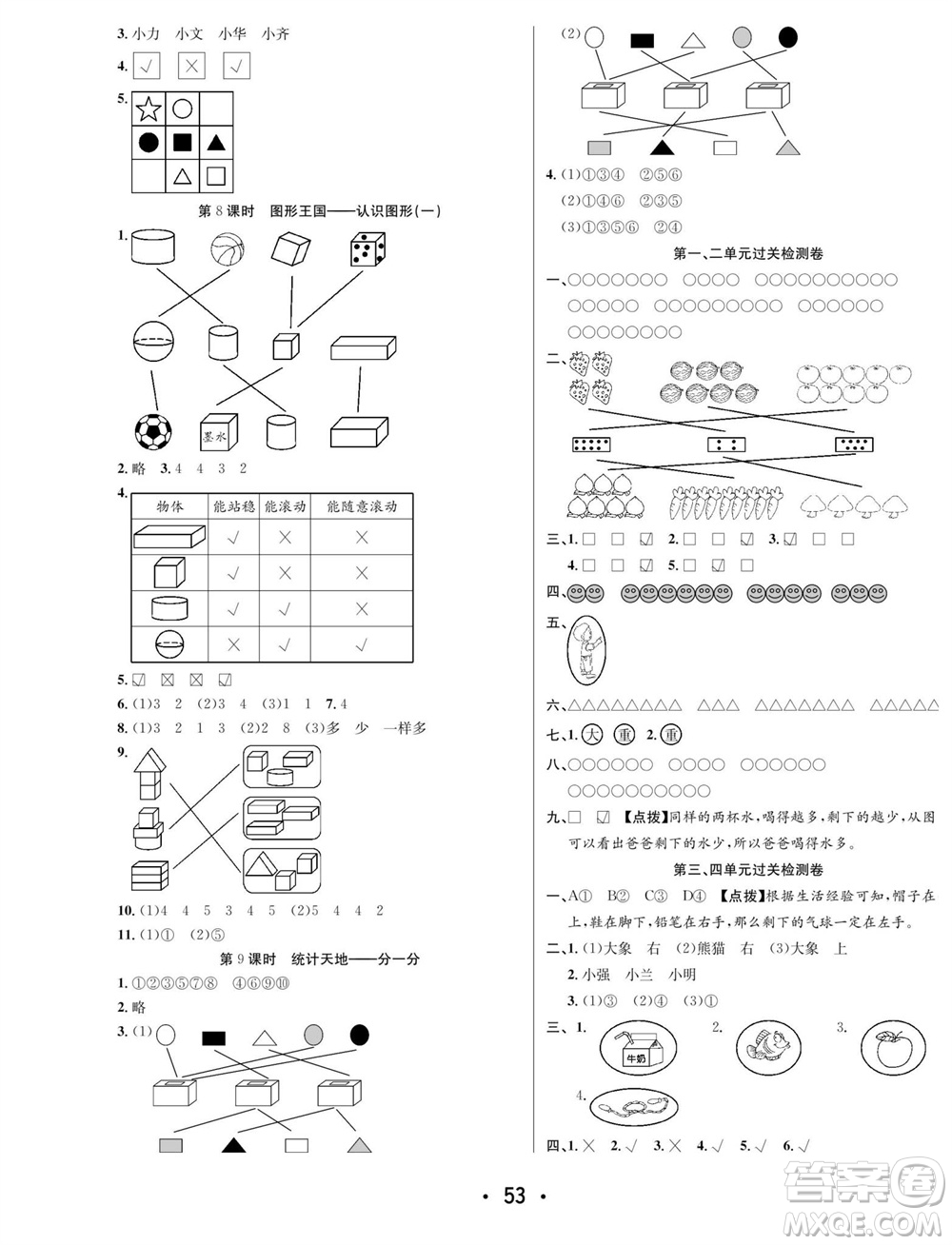 合肥工業(yè)大學(xué)出版社2023年秋七天學(xué)練考一年級數(shù)學(xué)上冊蘇教版參考答案