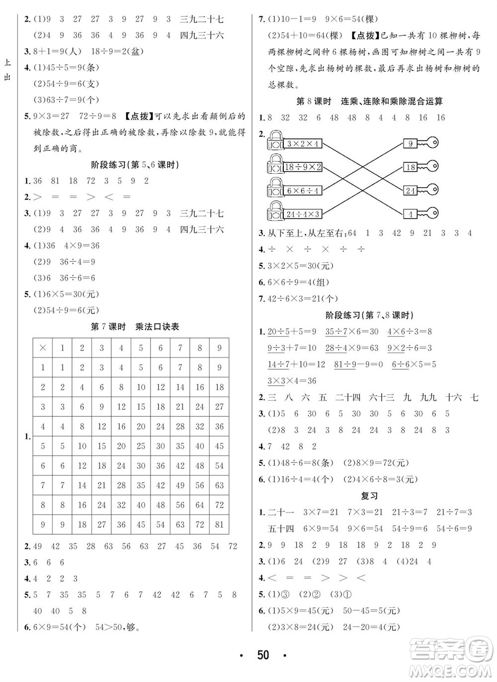 合肥工業(yè)大學(xué)出版社2023年秋七天學(xué)練考二年級(jí)數(shù)學(xué)上冊(cè)蘇教版參考答案
