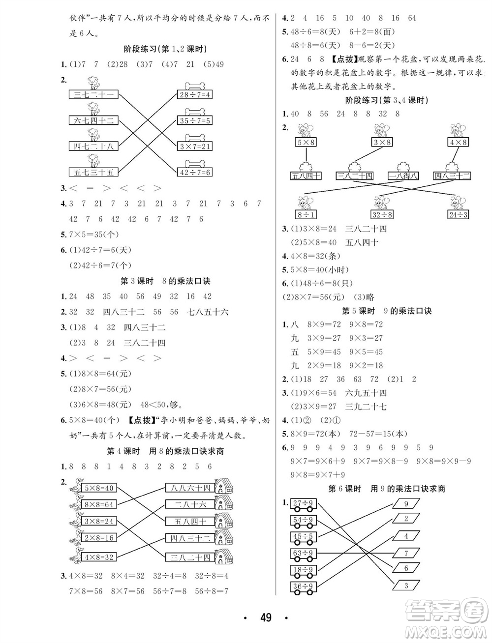 合肥工業(yè)大學(xué)出版社2023年秋七天學(xué)練考二年級(jí)數(shù)學(xué)上冊(cè)蘇教版參考答案