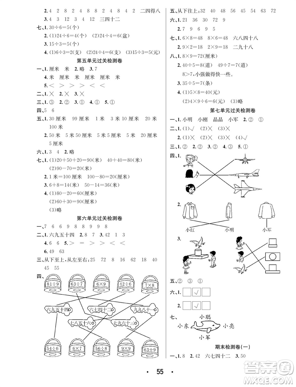 合肥工業(yè)大學(xué)出版社2023年秋七天學(xué)練考二年級(jí)數(shù)學(xué)上冊(cè)蘇教版參考答案