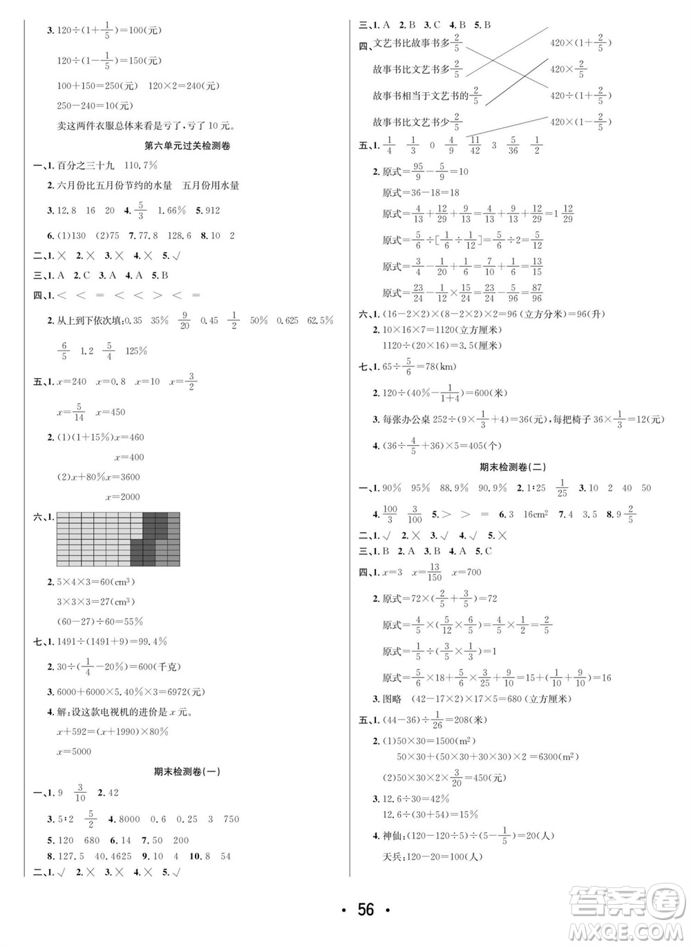 合肥工業(yè)大學(xué)出版社2023年秋七天學(xué)練考六年級(jí)數(shù)學(xué)上冊(cè)蘇教版參考答案