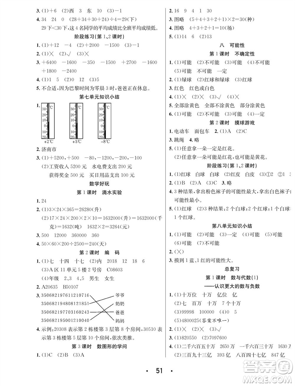 合肥工業(yè)大學出版社2023年秋七天學練考四年級數(shù)學上冊北師大版參考答案