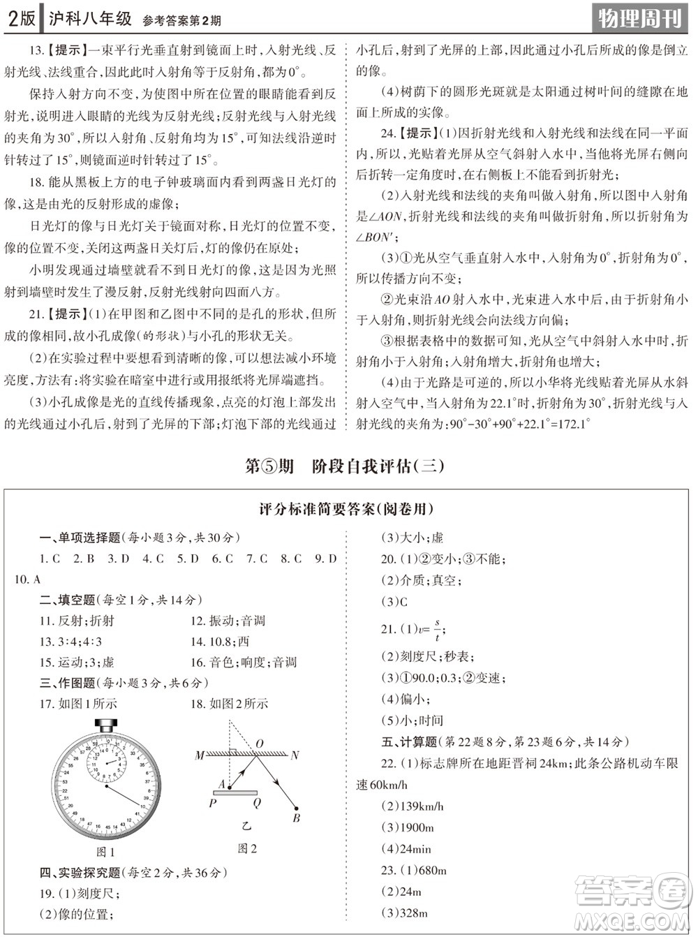 2023年秋學習方法報物理周刊八年級上冊滬科版1-2期參考答案