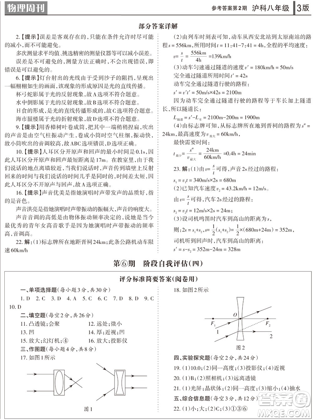 2023年秋學習方法報物理周刊八年級上冊滬科版1-2期參考答案