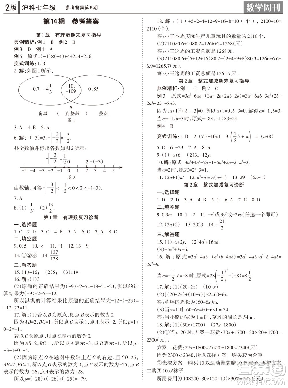 2023年秋學(xué)習(xí)方法報(bào)數(shù)學(xué)周刊七年級(jí)上冊(cè)滬科版第5期參考答案