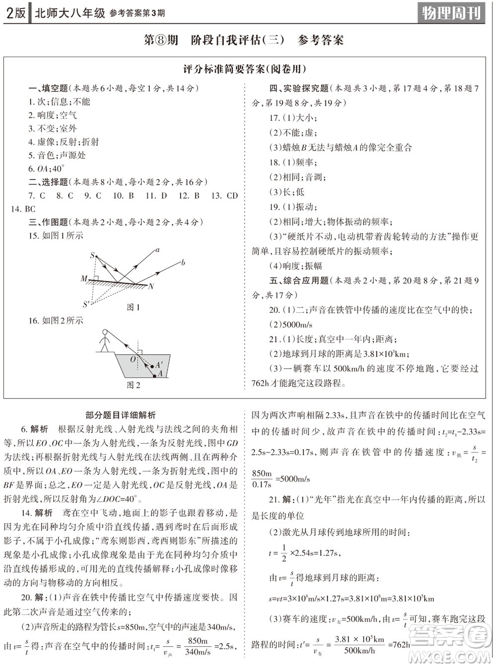 2023年秋學(xué)習(xí)方法報(bào)物理周刊八年級(jí)上冊(cè)北師大版第3期參考答案