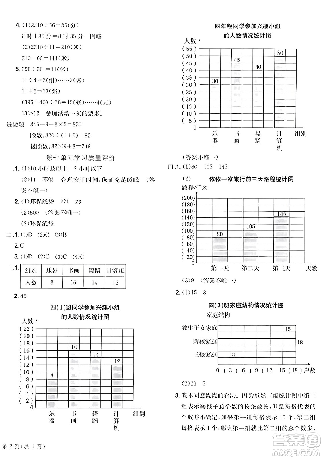 龍門書局2023年秋黃岡小狀元達標卷四年級數(shù)學上冊人教版答案