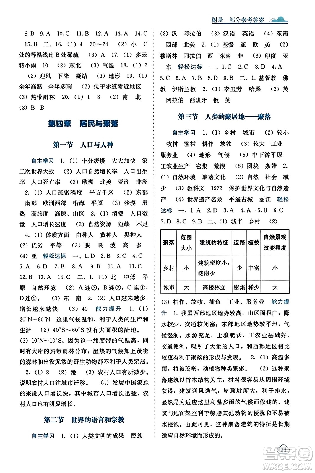廣西教育出版社2023年秋自主學(xué)習(xí)能力測(cè)評(píng)七年級(jí)地理上冊(cè)人教版答案