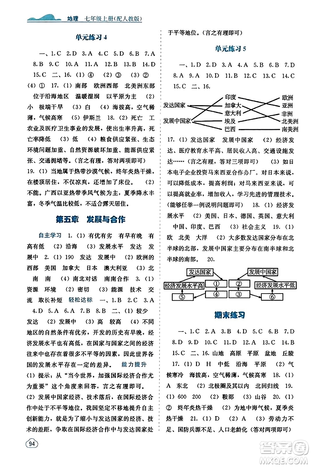 廣西教育出版社2023年秋自主學(xué)習(xí)能力測(cè)評(píng)七年級(jí)地理上冊(cè)人教版答案