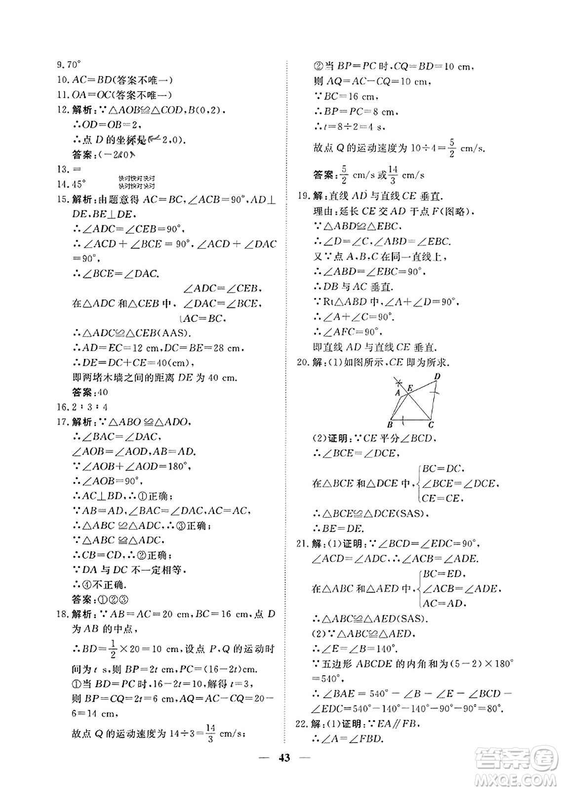 青海人民出版社2023年秋新坐標同步練習八年級數(shù)學上冊人教版答案