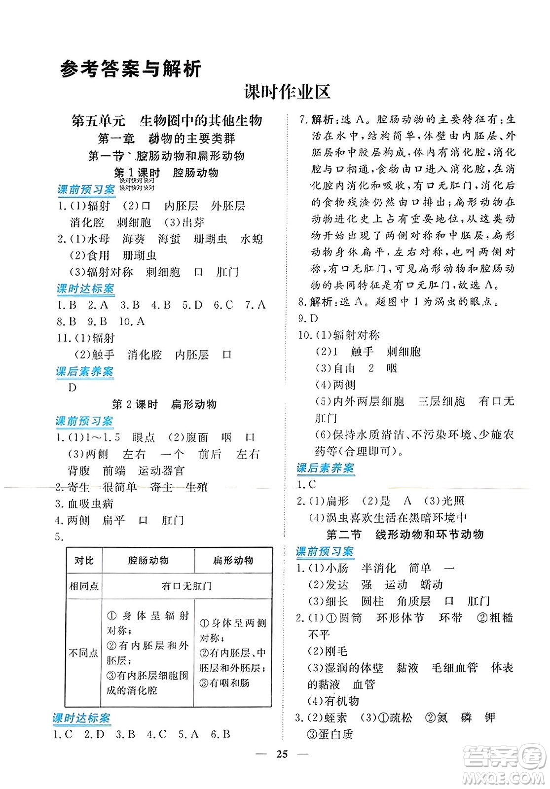 青海人民出版社2023年秋新坐標同步練習(xí)八年級生物上冊人教版答案