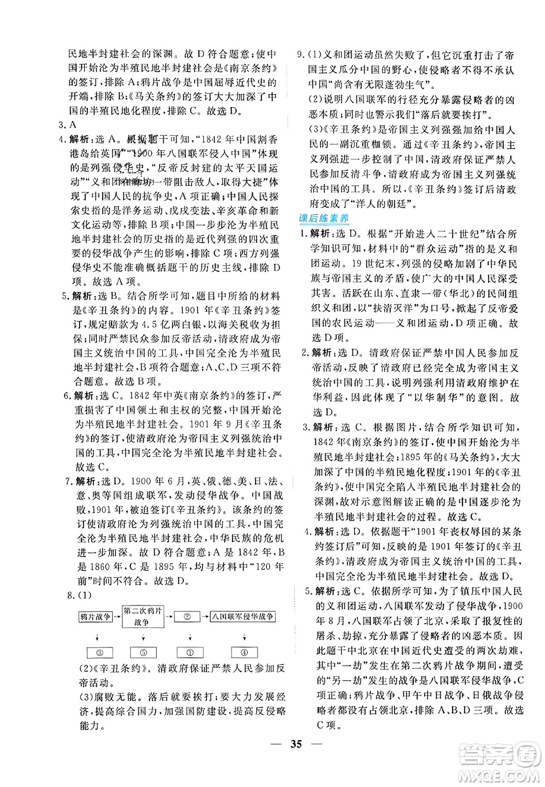 青海人民出版社2023年秋新坐標(biāo)同步練習(xí)八年級(jí)歷史上冊(cè)人教版答案