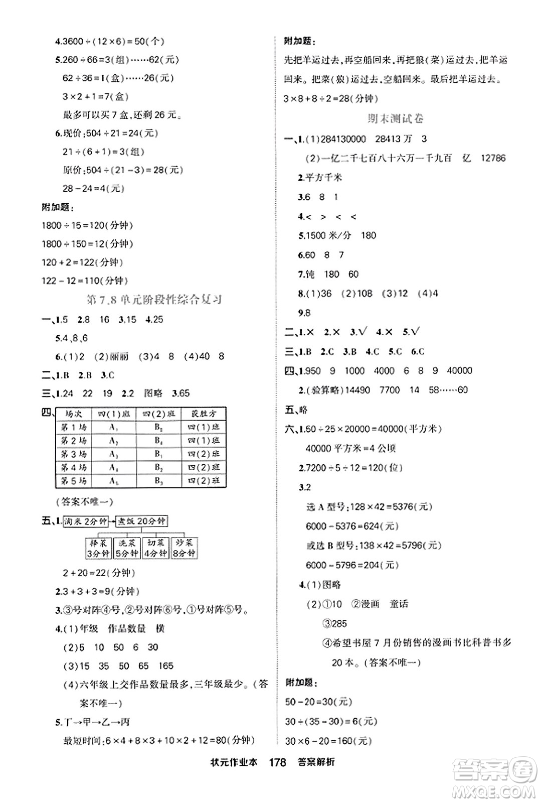 西安出版社2023年秋狀元成才路狀元作業(yè)本四年級數(shù)學上冊人教版答案