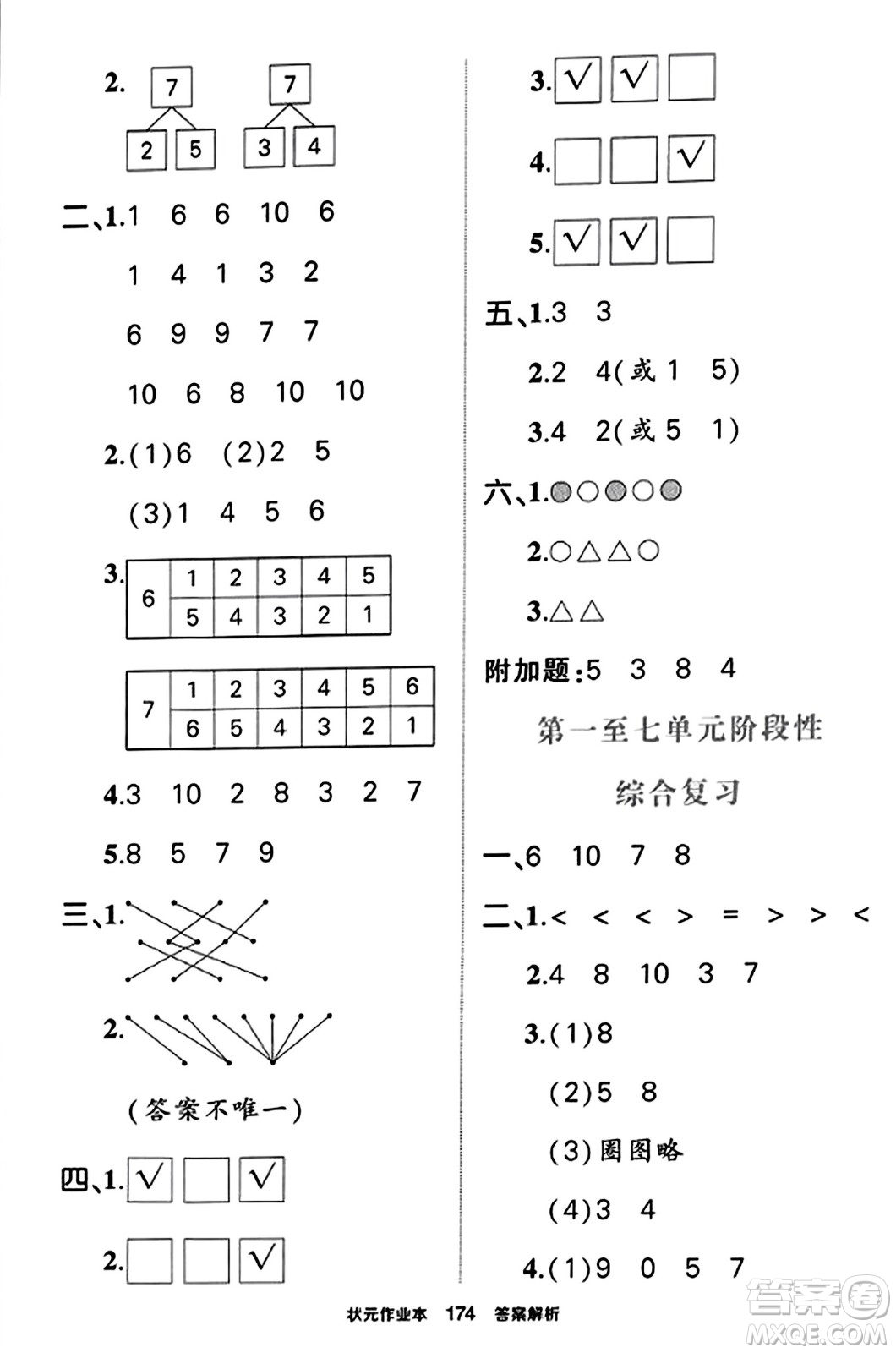 西安出版社2023年秋狀元成才路狀元作業(yè)本一年級數(shù)學上冊蘇教版答案